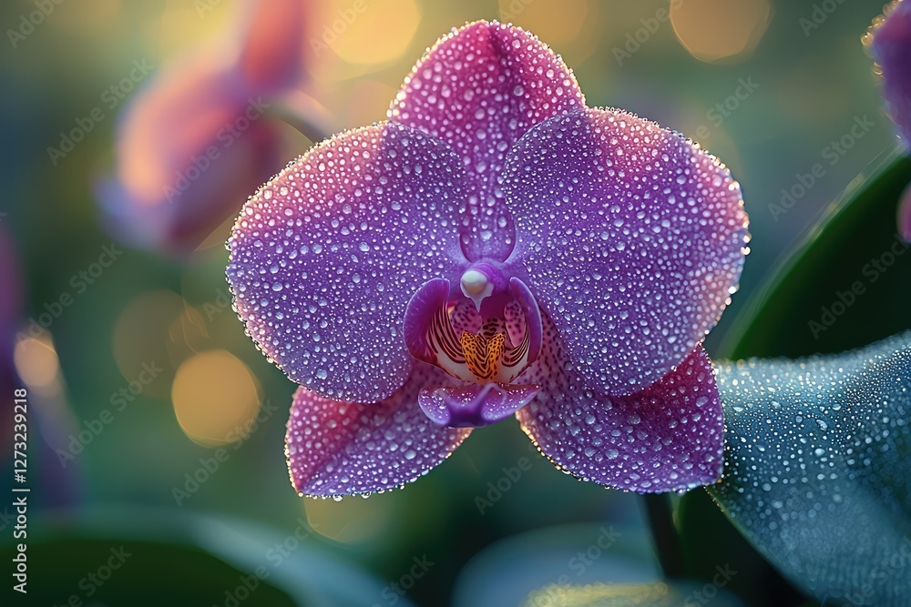 Dew Drops Adorn A Purple Orchid Flower