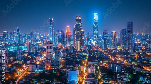 Wallpaper Mural Majestic cityscape at night featuring vibrant lights and towering skyscrapers against a dark sky Torontodigital.ca