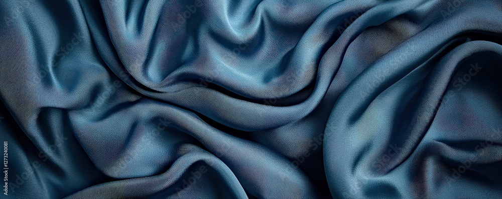 Fototapeta premium Customer experience interaction data concept. Textured blue fabric with intricate patterns and folds.