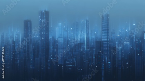Modern urban architecture with digital blue background