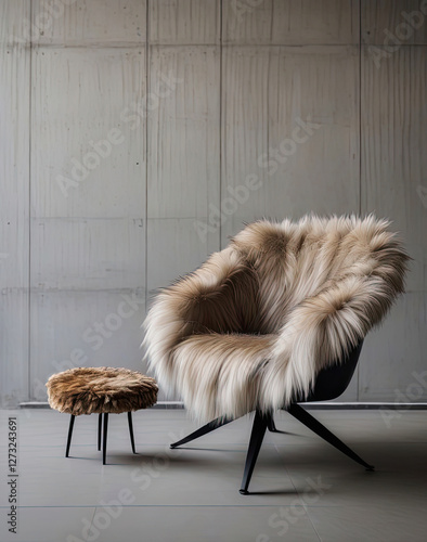 interior design with fur chair and table