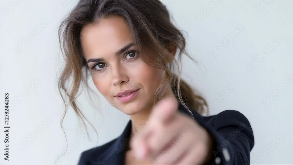 woman points finger at camera woman points finger at camera