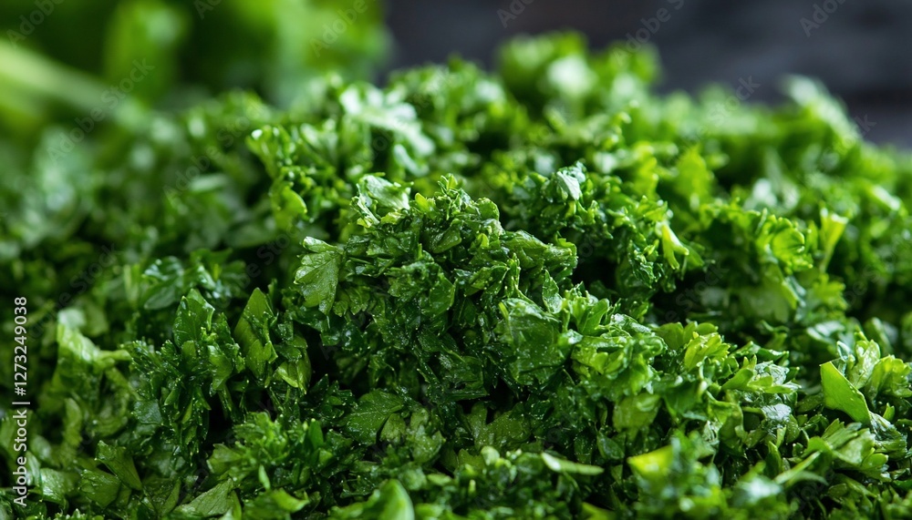 Close-up of fresh, chopped parsley leaves. Close-up of fresh, chopped parsley leaves.