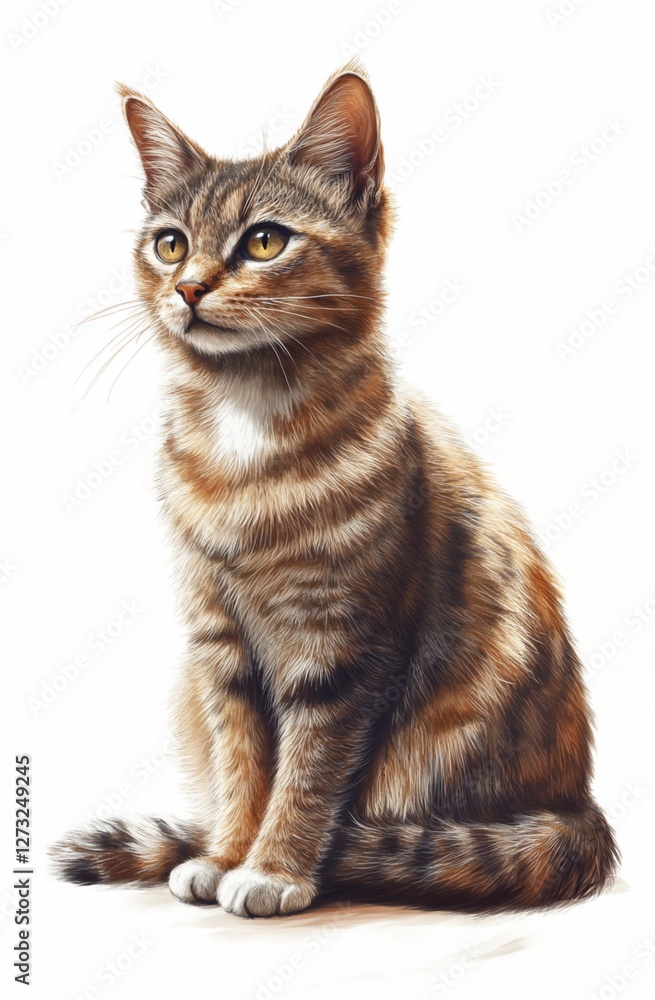 Adorable tabby kitten sitting, looking up, isolated on white background. Adorable tabby kitten sitting, looking up, isolated on white background.