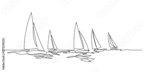sailboats regatta sea view continuous line drawing minimalist