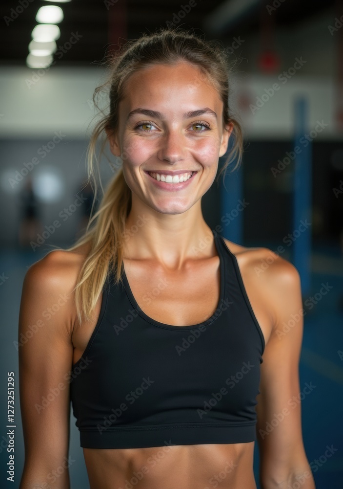 Smiling athlete in gym during fitness training session Smiling athlete in gym during fitness training session