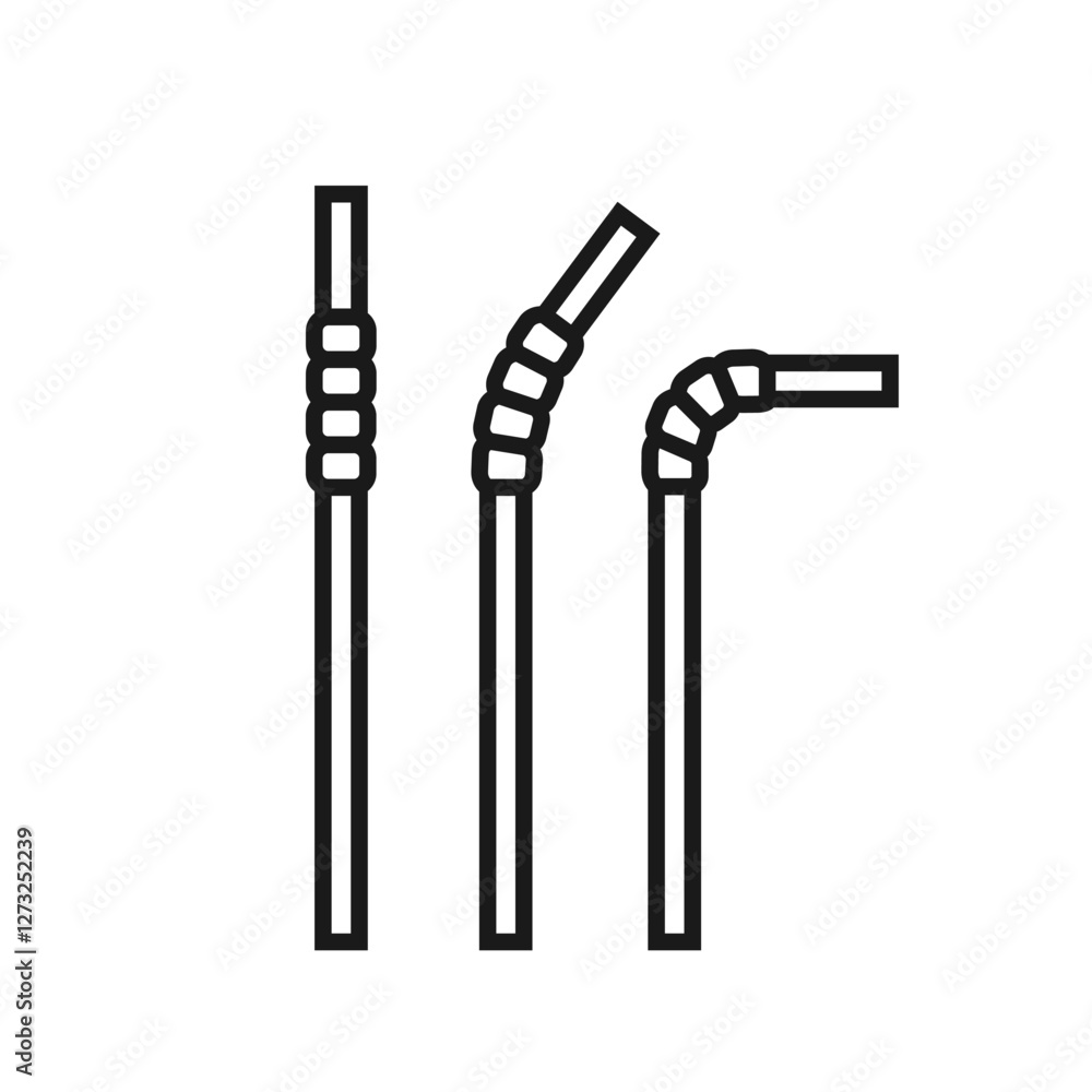 A line icon of drinking straws with different levels of bend. Editable stroke. For web design, logo, mobile app element. For beverage designs, plastic waste and recycling. Isolated vector illustration