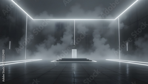 Futuristic Neon Room, Smoke, Stage, 3D -  Cyberpunk aesthetics