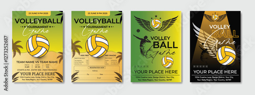 Volleyball championship flyer layout, double sided poster design for Volleyball tournament, vector illustration Volleyball tournament flyer layout. championship posters with volleyball ball template