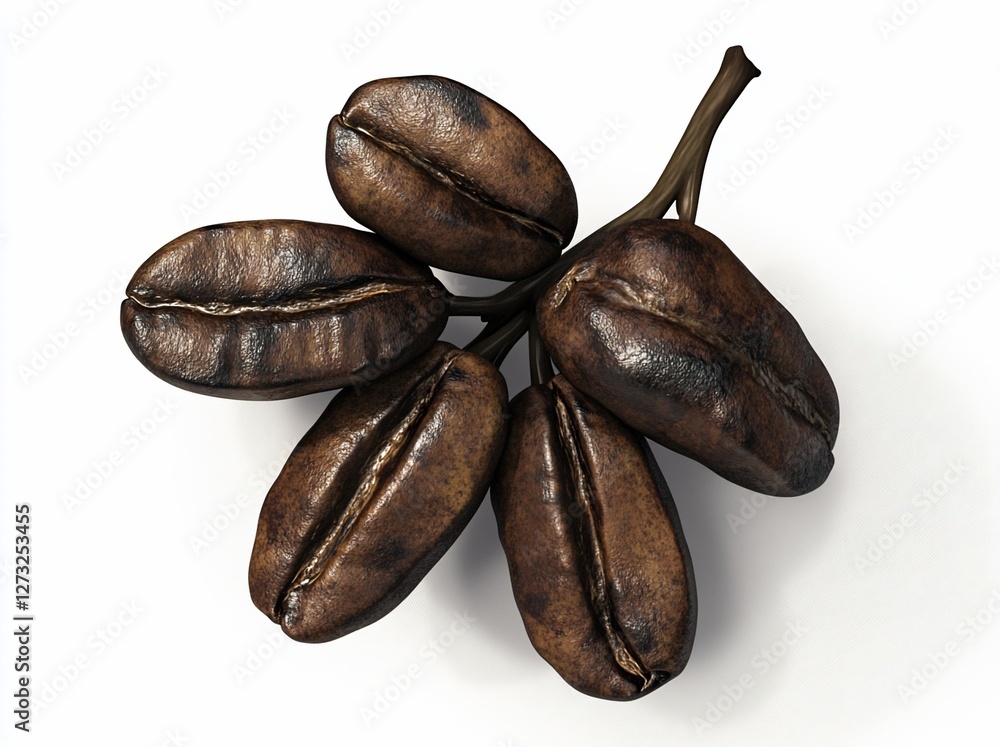 Roasted coffee beans on a branch, isolated on white background. Roasted coffee beans on a branch, isolated on white background.