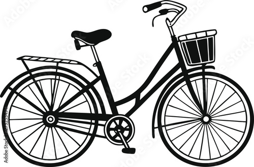 Woman's bicycle with basket Womens beach cruiser bike Vintage bicycle basket ladies road cruising icon black color vector illustration flat 