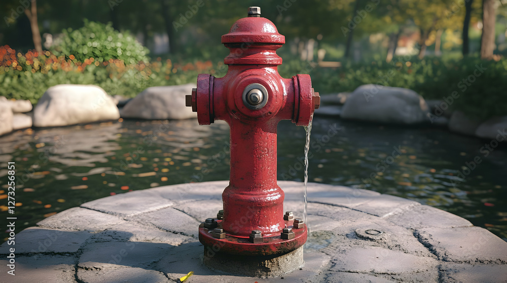 Leaking fire hydrant in park pond Leaking fire hydrant in park pond