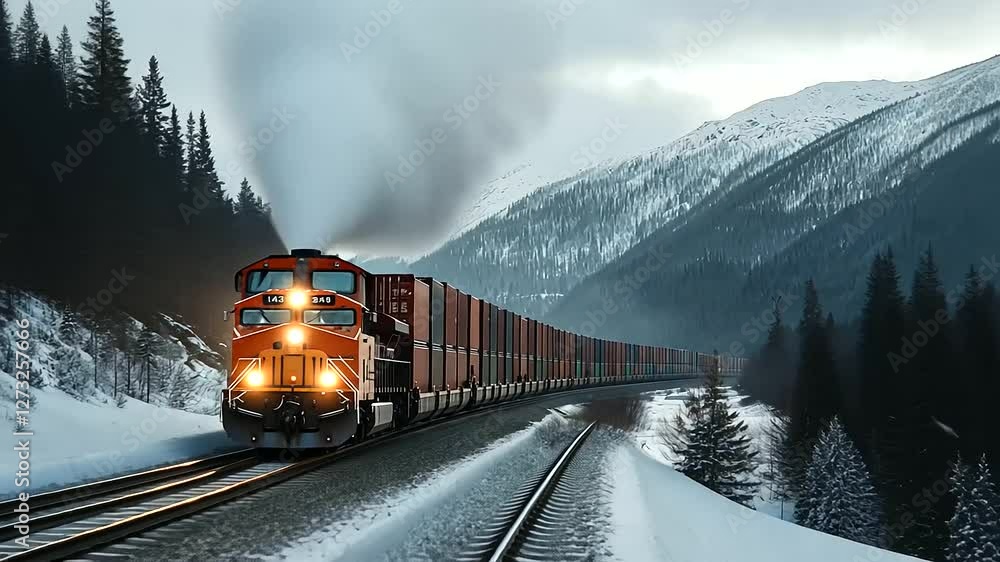 Efficient cargo train transporting goods with high stacked containers Efficient cargo train transporting goods with high stacked containers