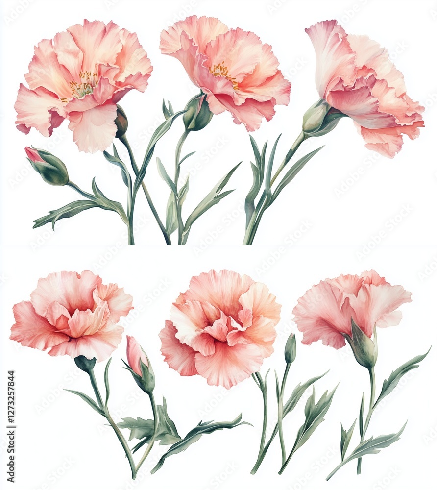 A beautiful bouquet of pink carnations in full bloom A beautiful bouquet of pink carnations in full bloom