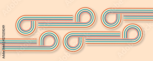 Retro vintage 70s style stripes background poster lines. Abstract stylish 70s era line frame illustration. Geometric hippie rainbows line. Retro rainbow groovy color striped poster Background.