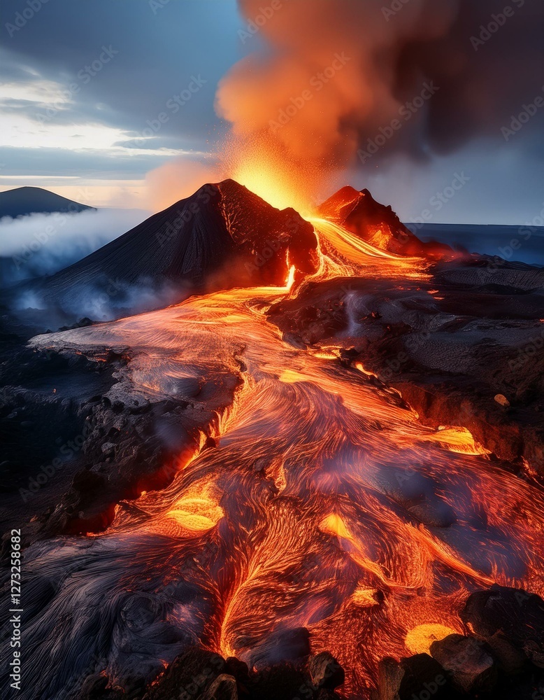 Fototapeta premium volcano lava flow, AI generateda