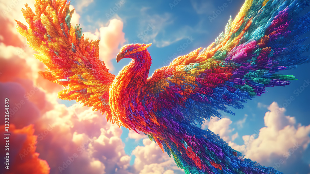Fototapeta premium animated bird with colorful pixel sparkling display