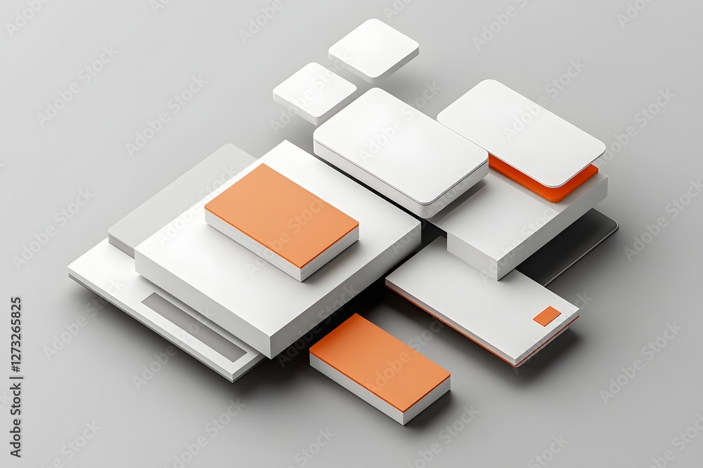 Abstract 3D geometric shapes, orange accents, gray background Abstract 3D geometric shapes, orange accents, gray background