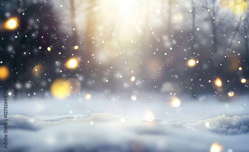 Obraz premium Winter light elegant background with blurry snow falling cool fantasy
