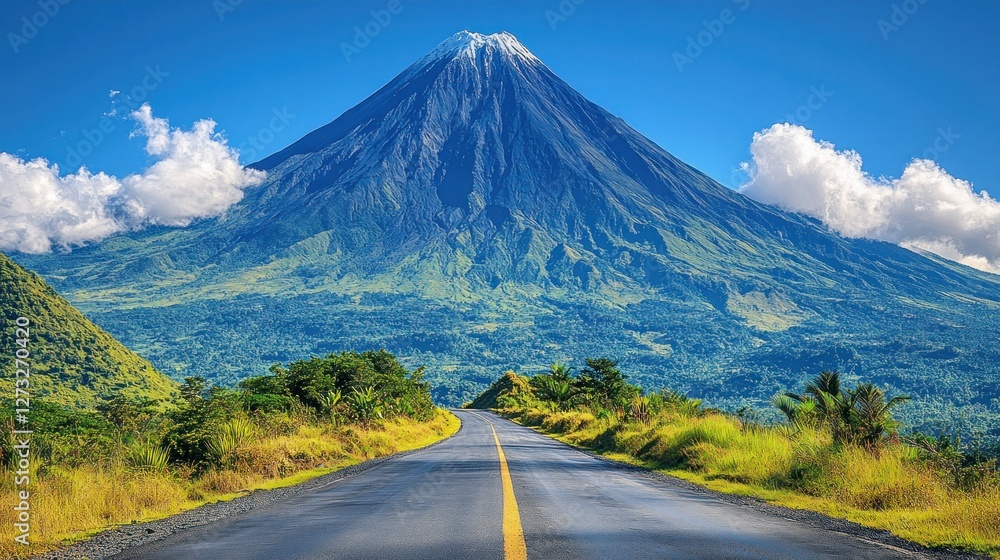 Fototapeta premium Scenic volcano road trip, mountain views, tropical landscape
