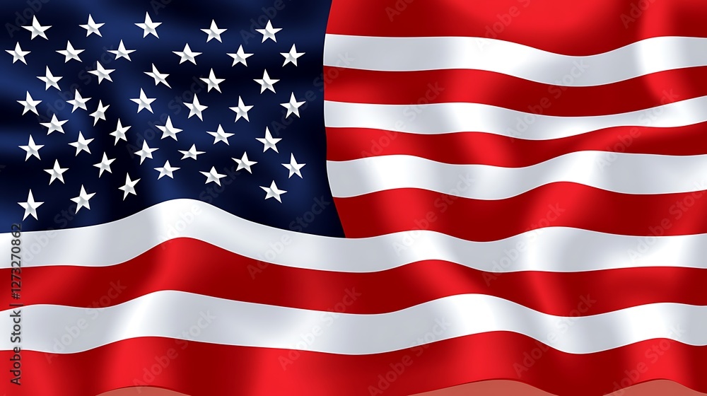 Close-up of a waving American flag, showing its stars and stripes in detail. Close-up of a waving American flag, showing its stars and stripes in detail.