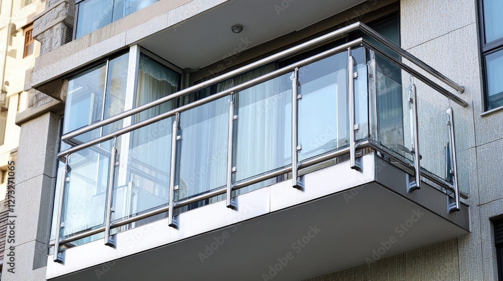 Fototapeta premium A luxury hotel balcony with aluminum handrails, offering safety without compromising aesthetics
