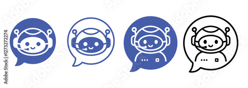 Robot in speech bubble. Cute chat bot icon in speech bubble. Customer support bot. Vector illustration