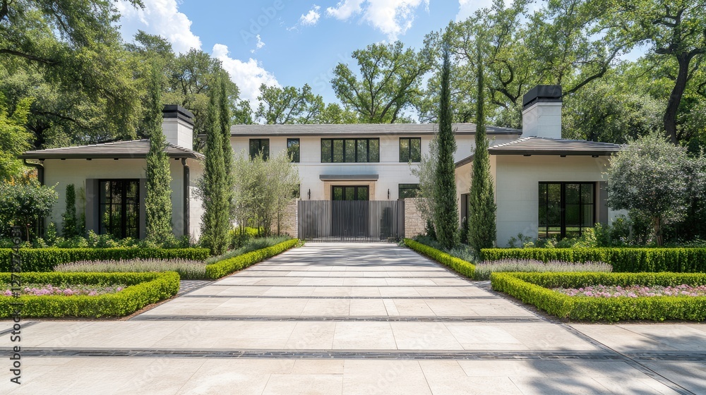 A smart home entrance featuring an automated aluminum gate with remote access A smart home entrance featuring an automated aluminum gate with remote access