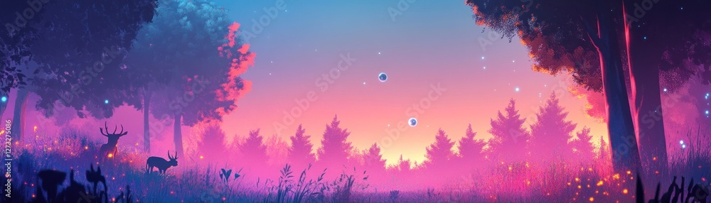 Magical Sunset Deer in a Dreamlike Forest Magical Sunset Deer in a Dreamlike Forest