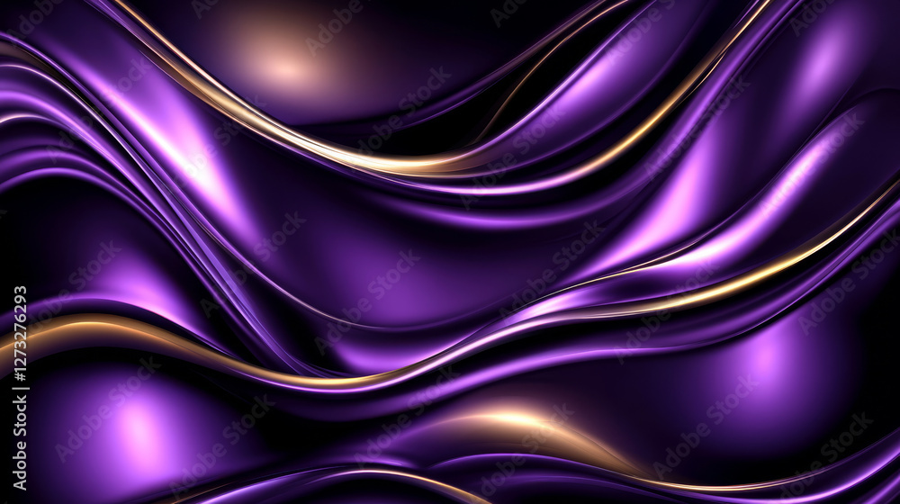 Fototapeta premium Smooth purple waves with golden accents create dynamic background