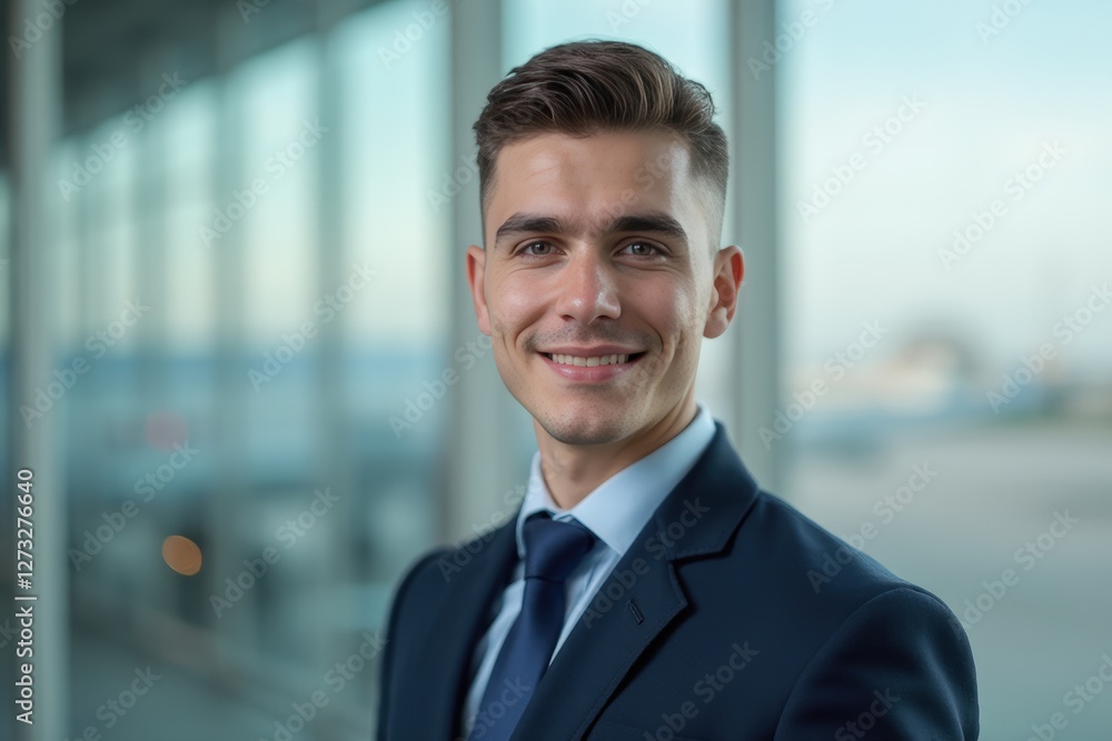 Head and shoulders Portrait of an elegant stylish Azerbaijani young male flight attendant in uniform. Head and shoulders Portrait of an elegant stylish Azerbaijani young male flight attendant in uniform.