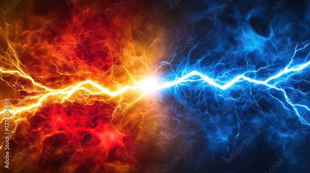 Obraz premium Fiery Orange and Icy Blue Lightning Clash