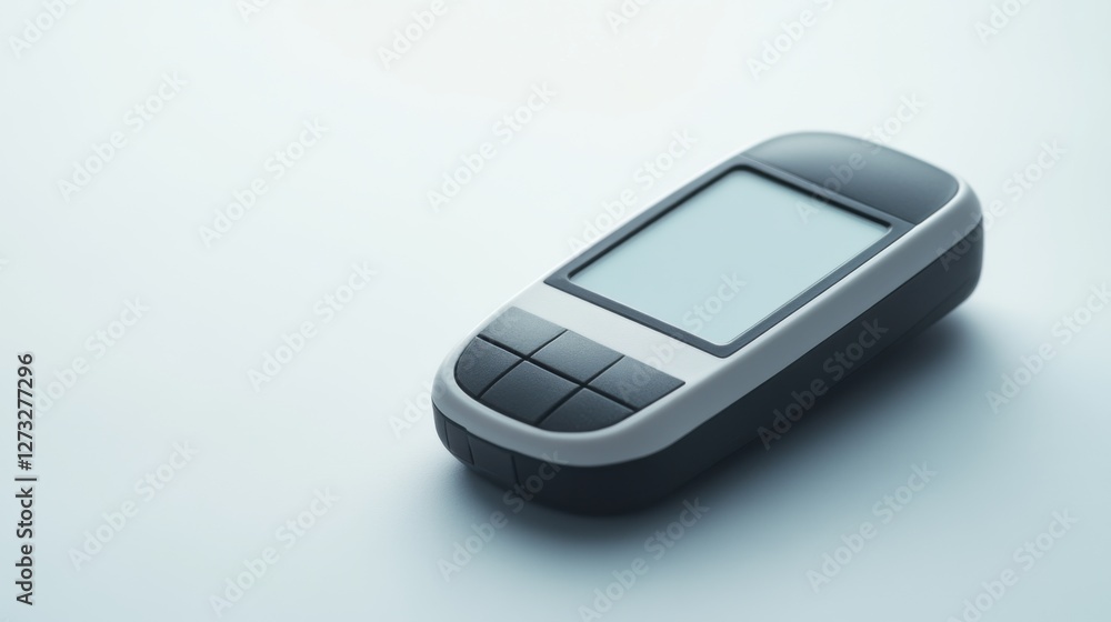 A glucose meter displaying a precise blood sugar reading with a test strip. Featuring diabetes management and health monitoring A glucose meter displaying a precise blood sugar reading with a test strip. Featuring diabetes management and health monitoring
