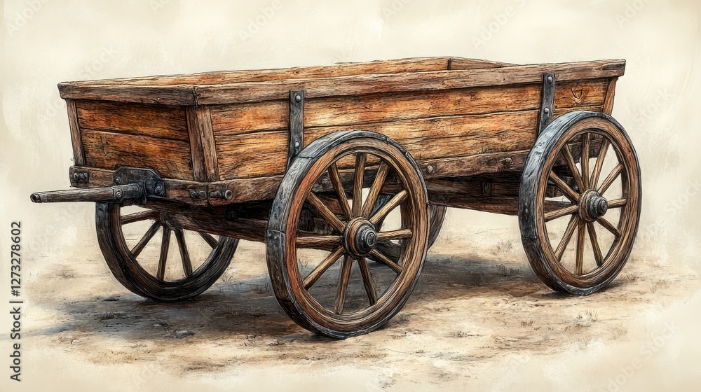 Obraz premium Rustic wooden cart, countryside, vintage, background, history, illustration, transportation, farm