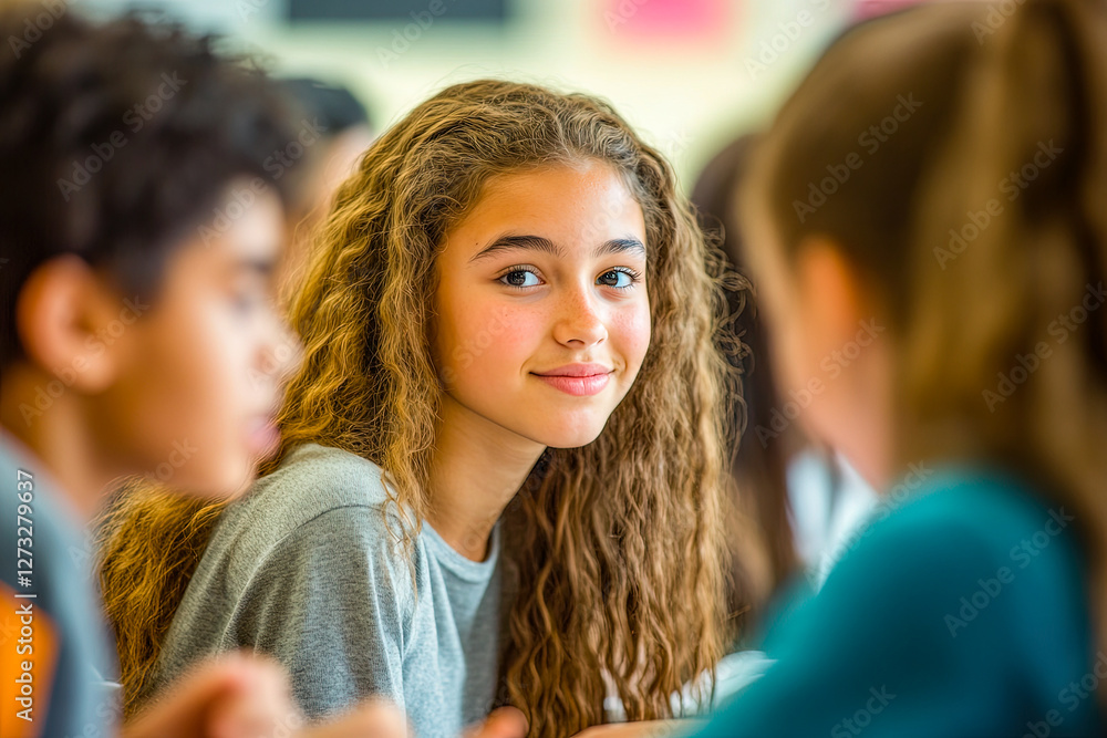 Fototapeta premium Smiling Teenage Girl in Classroom