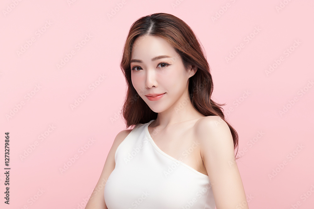 Beautiful young asian woman with clean fresh skin on pink background, Face care, Facial treatment, Cosmetology, beauty and spa, Asian women portrait. Beautiful young asian woman with clean fresh skin on pink background, Face care, Facial treatment, Cosmetology, beauty and spa, Asian women portrait.