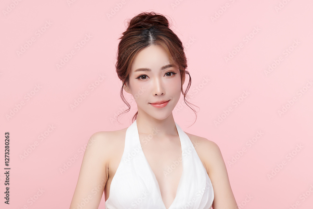 Beautiful young asian woman with clean fresh skin on pink background, Face care, Facial treatment, Cosmetology, beauty and spa, Asian women portrait. Beautiful young asian woman with clean fresh skin on pink background, Face care, Facial treatment, Cosmetology, beauty and spa, Asian women portrait.