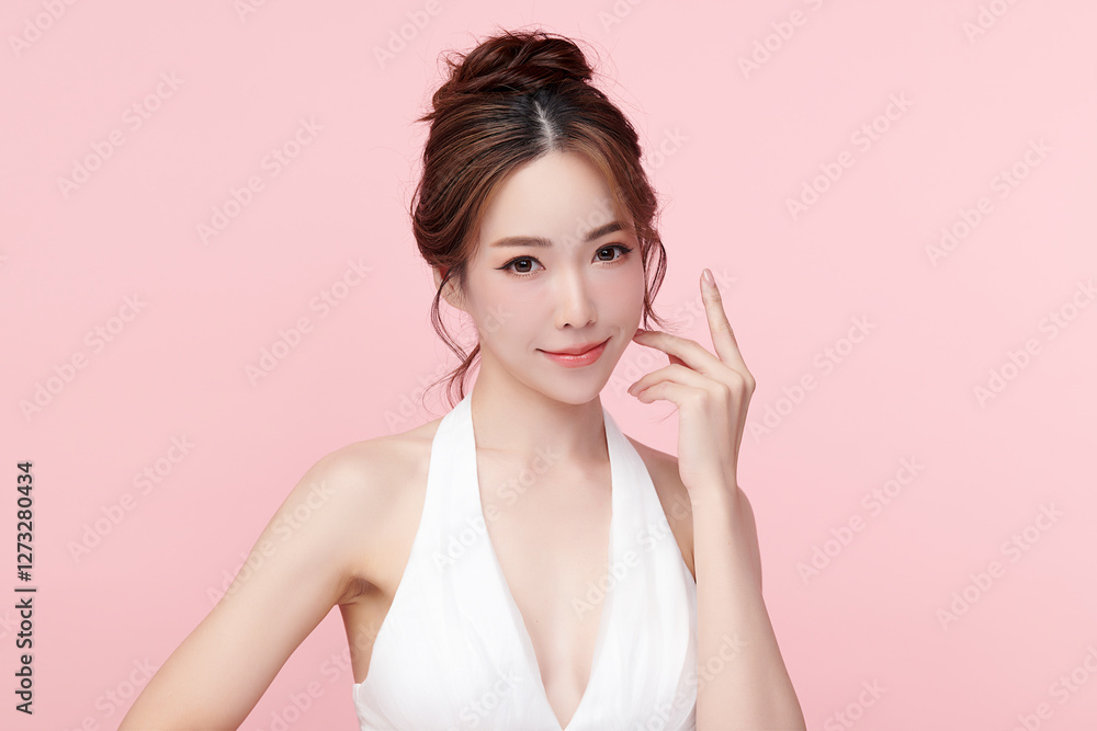 Beautiful young asian woman with clean fresh skin on pink background, Face care, Facial treatment, Cosmetology, beauty and spa, Asian women portrait. Beautiful young asian woman with clean fresh skin on pink background, Face care, Facial treatment, Cosmetology, beauty and spa, Asian women portrait.