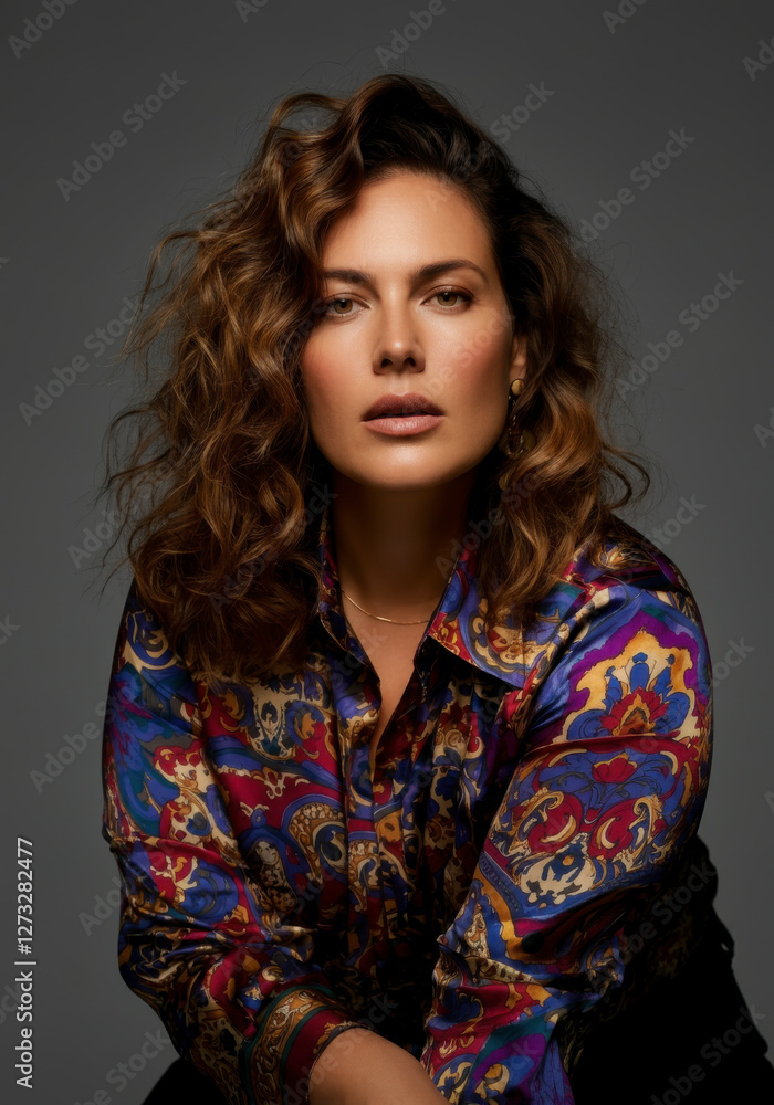 Dramatic portrait of a woman with curly hair, styled with vibrant patterns, symbolizing bold personality
Dramatic portrait of a woman with curly hair, styled with vibrant patterns, symbolizing bold personality