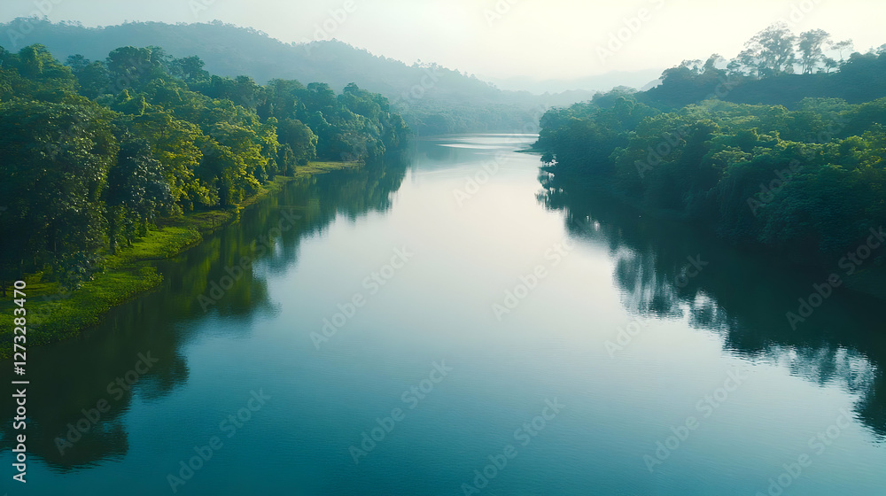 Serene River Landscape Illustration Serene River Landscape Illustration