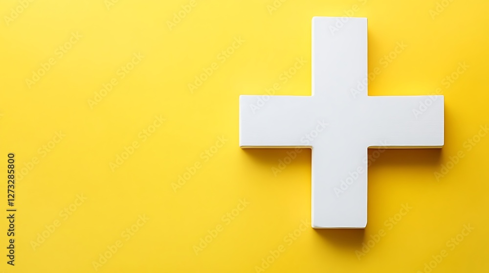 Obraz premium White plus sign on yellow background.