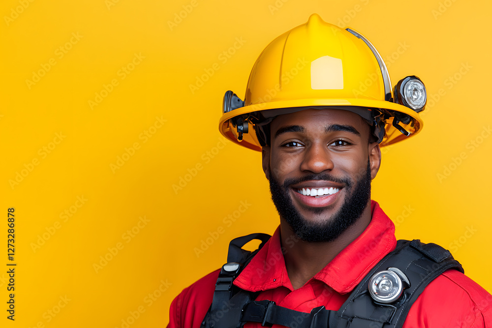 Closeup portrait of fireman in uniform smiling Closeup portrait of fireman in uniform smiling