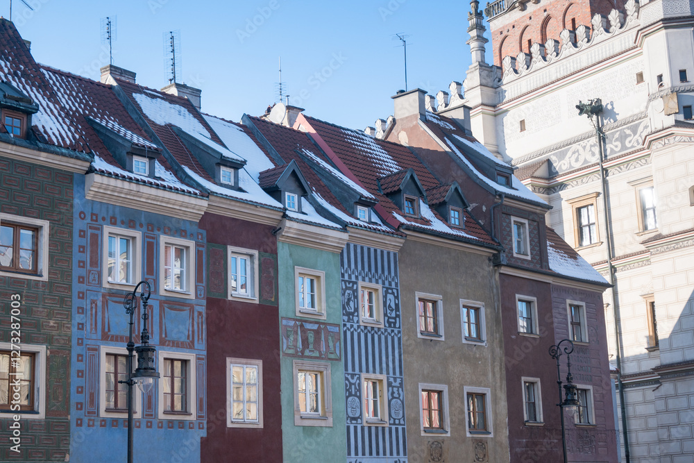 Colorful merchant houses on the Old Market Square in Poznań.
