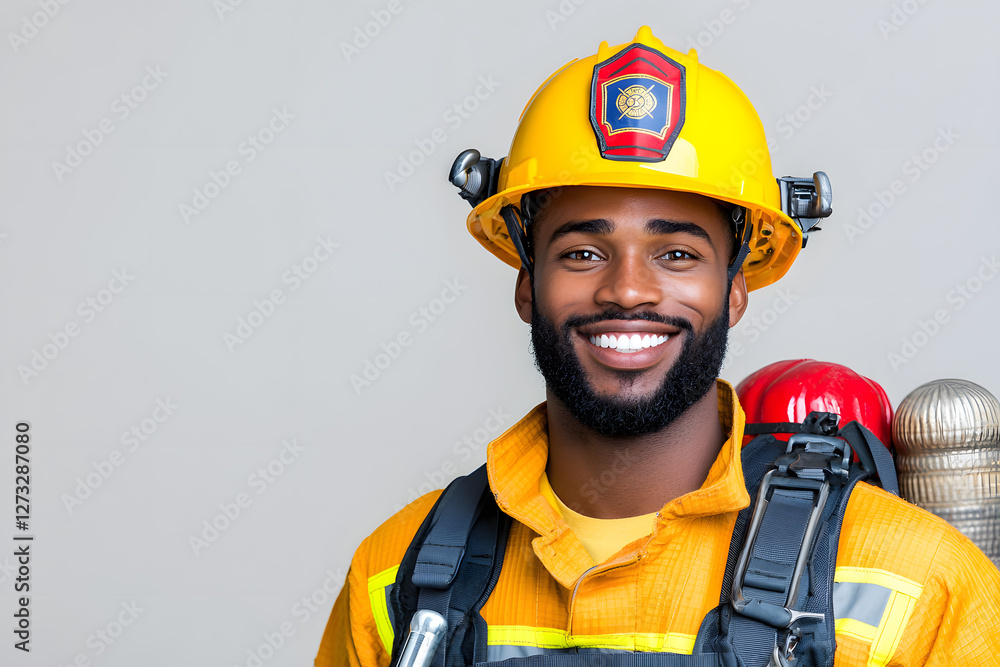 Fototapeta premium Closeup portrait of fireman in uniform smiling