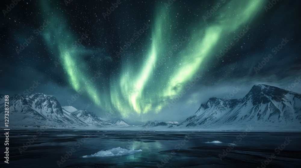 Naklejka premium Colourful Dance of the Northern Lights Captured in Watercolor Painting Techniques and Styles