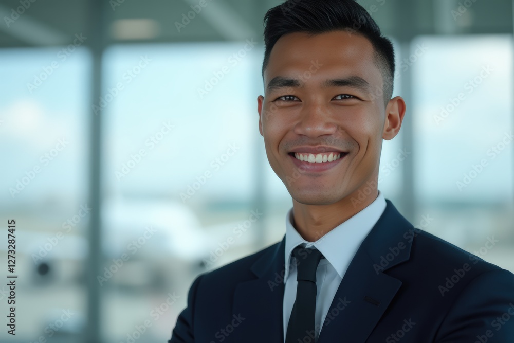 Head and shoulders Portrait of an elegant stylish Kiribati young male flight attendant in uniform. Head and shoulders Portrait of an elegant stylish Kiribati young male flight attendant in uniform.