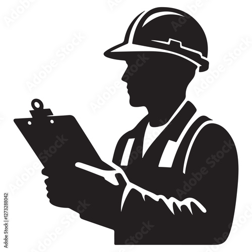 Construction Worker Inspector Silhouette Vector Illustration Clipboard Checklist