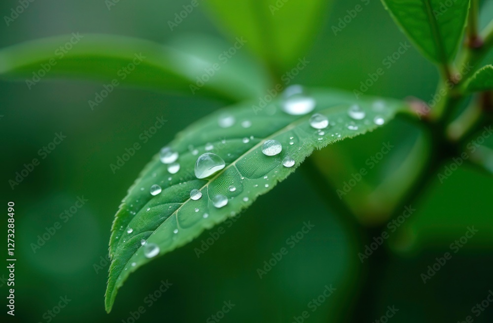 Fototapeta premium water drops on green leaf