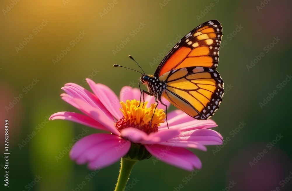 close-up monarch butterfly on pink flower close-up monarch butterfly on pink flower