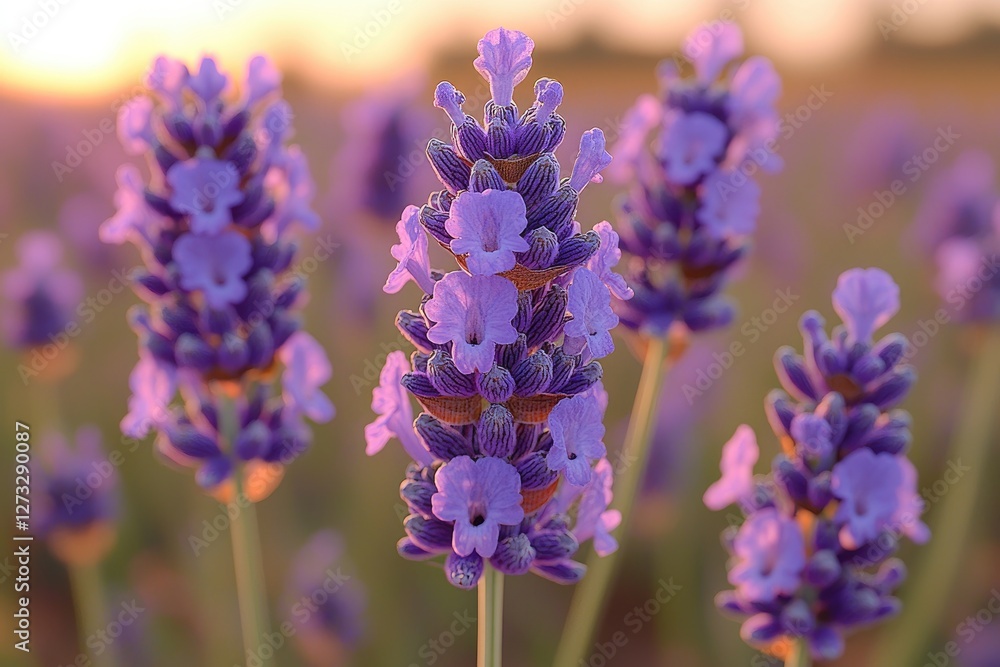 Lavender Blooms Bathed In Golden Sunset Light Lavender Blooms Bathed In Golden Sunset Light